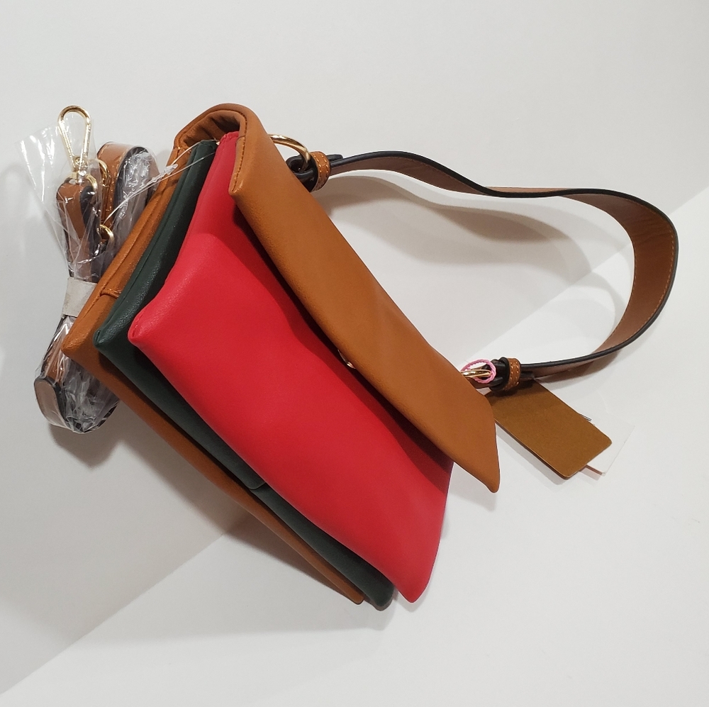 Tri-Color Vegan Shoulder Crossbody Handbag